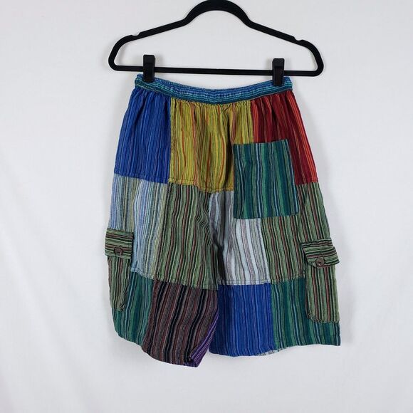 Jayli Hippie Short Mens L Festival Patchwork Striped Cargo Handmade Nepal - Picture 5 of 10